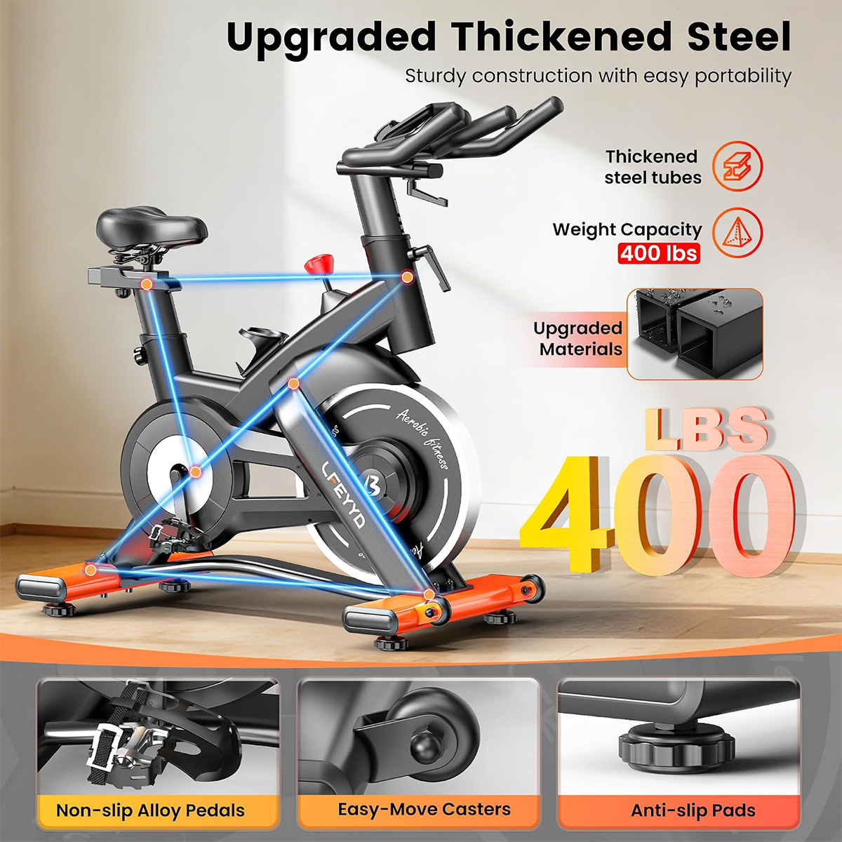Pooboo Exercise Bike, 400LB Ma - Exercise Bike Magnetic Resistance recension och pris